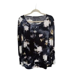 The Limited Abstract Watercolor Long Sleeve Basic Tee Plus Size 1X Navy Black